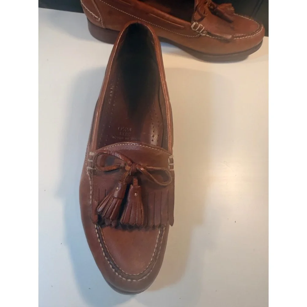 Cole Haan Mens 10.5 D Tan Leather Kiltie Tassel Loafers 3133 Made in Brazil